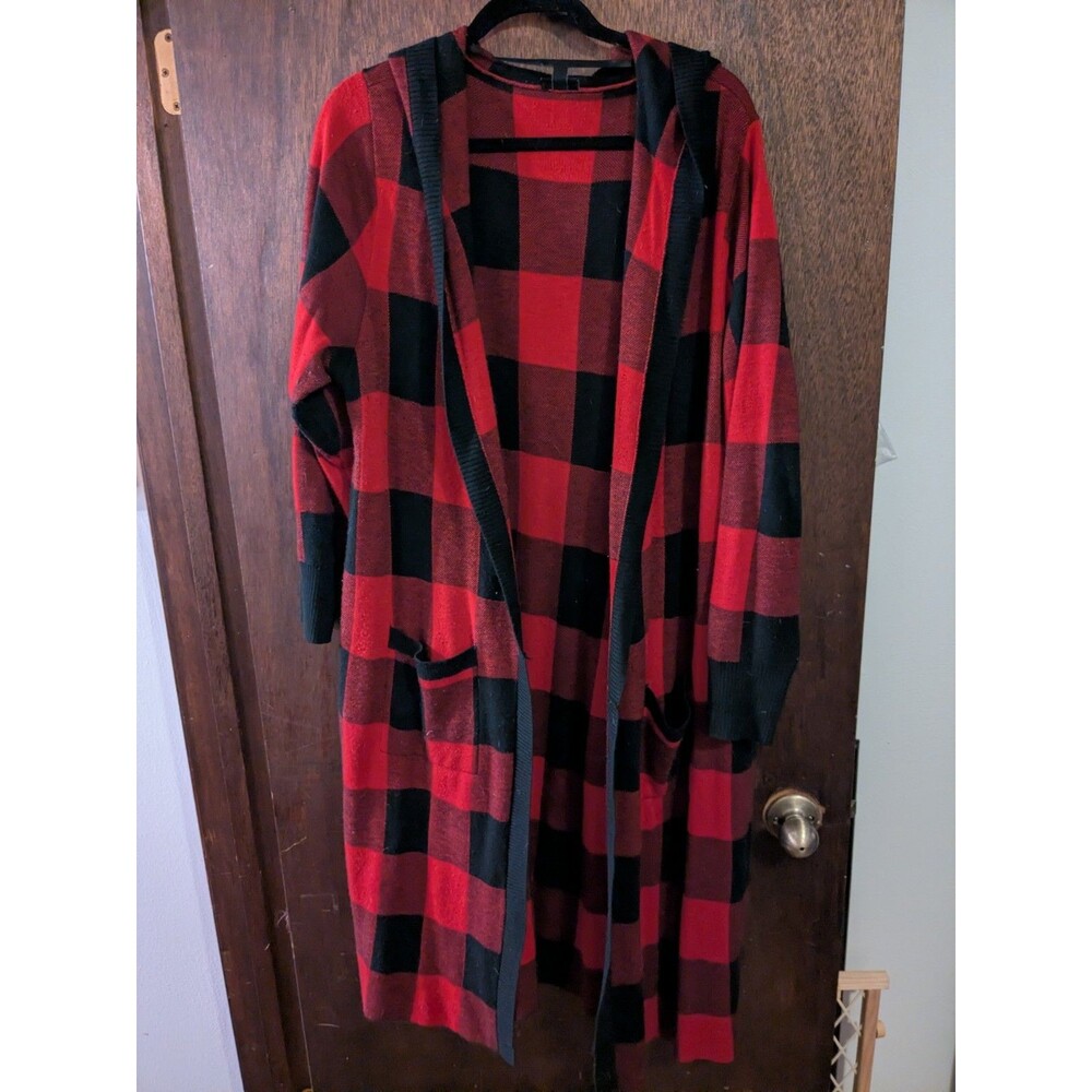 Torrid 2x Hooded Cardigan Red Plaid Duster